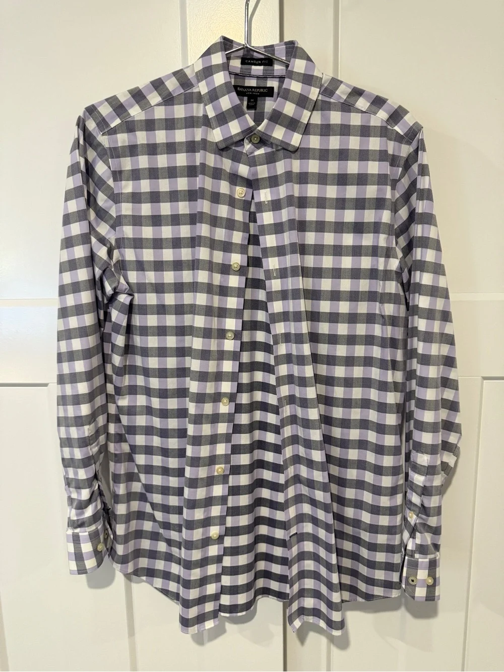Banana Republic Men's Purple and White Check Dress Shirt